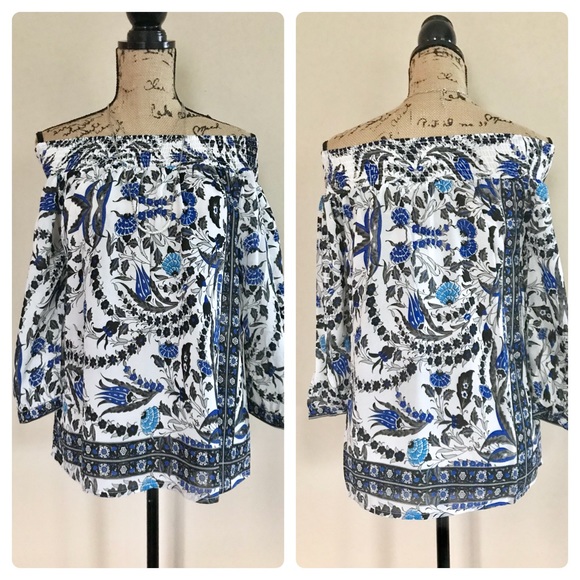 Off the Shoulder floral print chiffon top - Picture 2 of 6